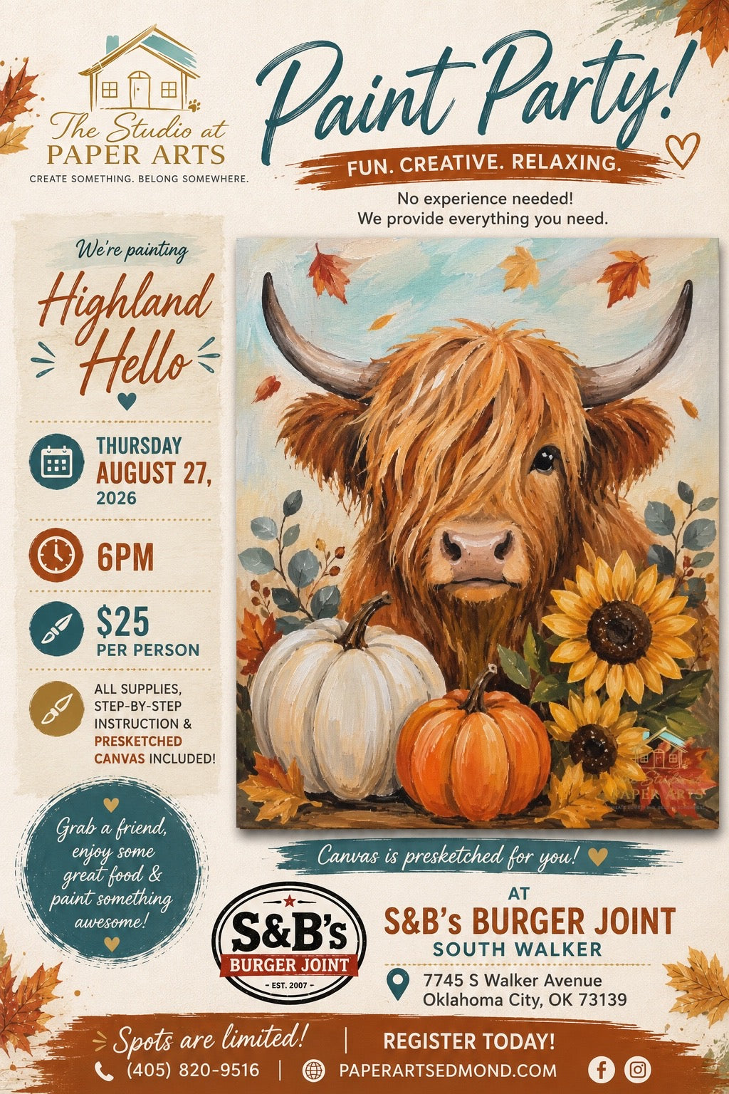 Highland Hello
Paint Party at S&B’s Burger Joint – South Walker