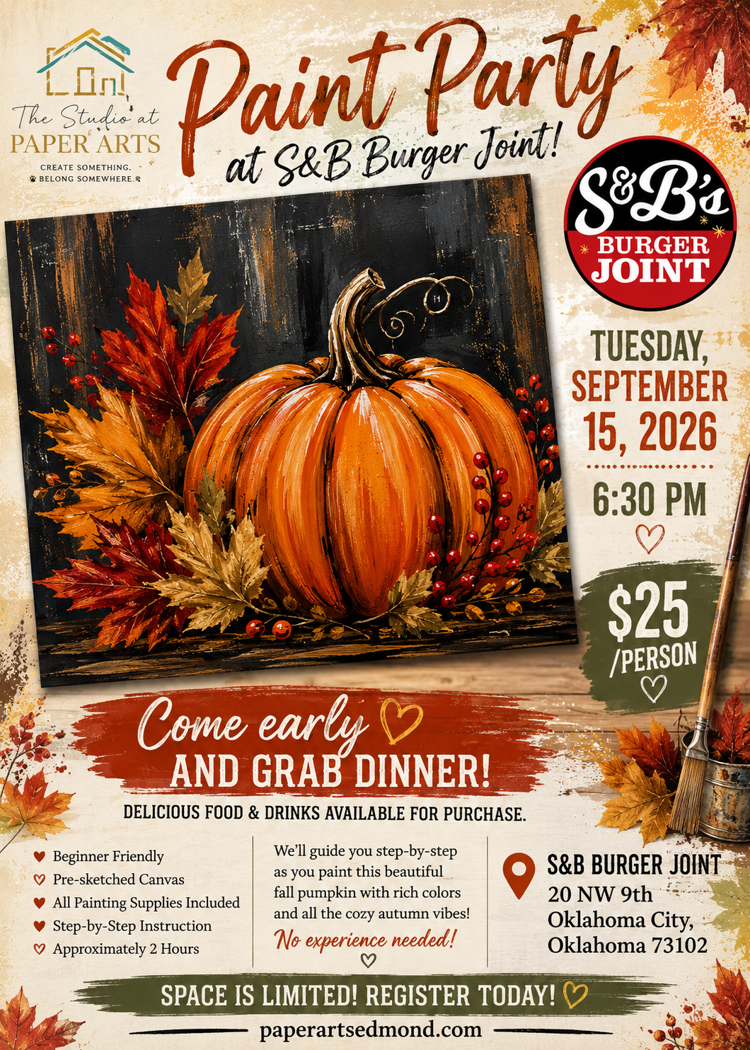 π Fall Pumpkin Paint Party at S&B Burger Joint π