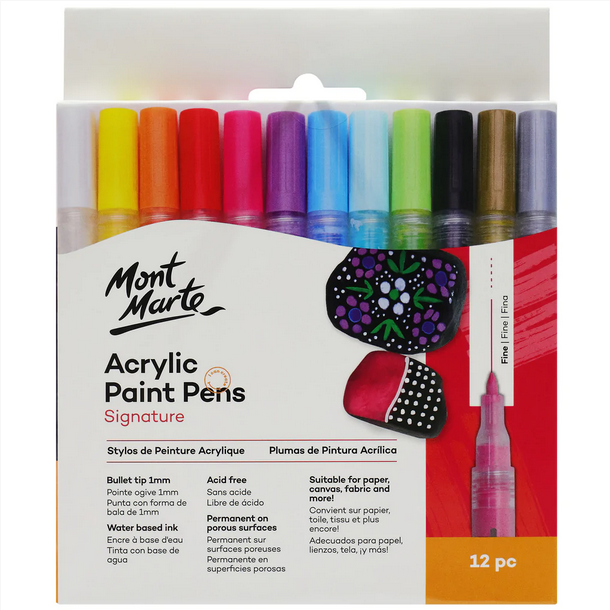 Mont Marte Acrylic Paint Pens Fine Tip 12 pc