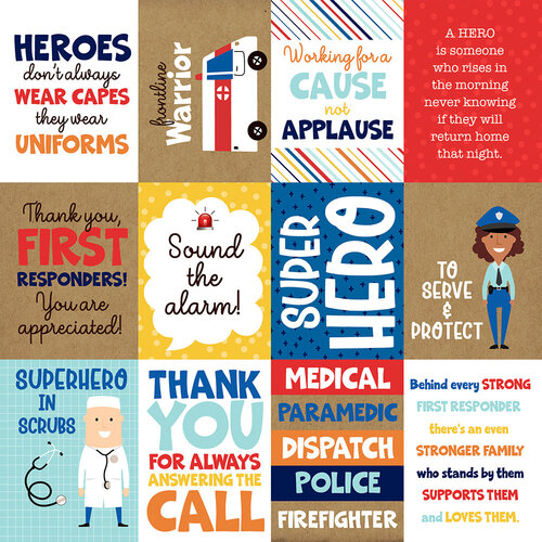 3x4 Journaling Cards 12x12 Paper First Responders Collection by Echo Park