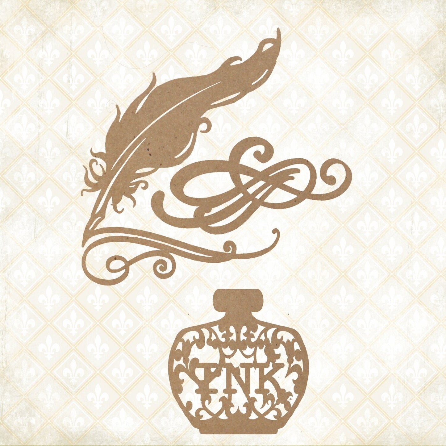 Laser Cut Chipboard Shapes Quill Pen and Ink well