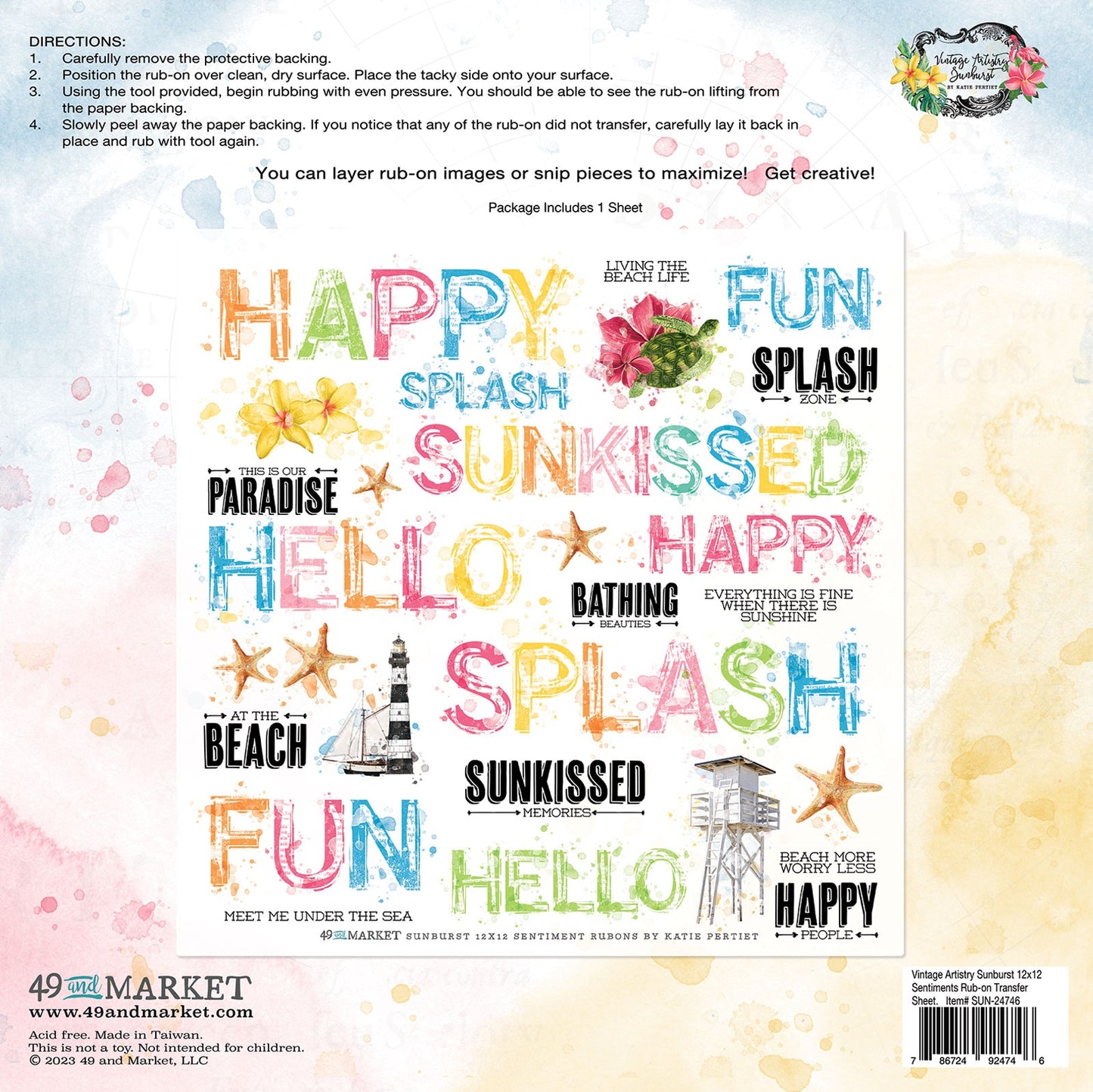 Sunburst Sentiments Rub-on Transfer Sheet in Sunburst collection by 49 & Market