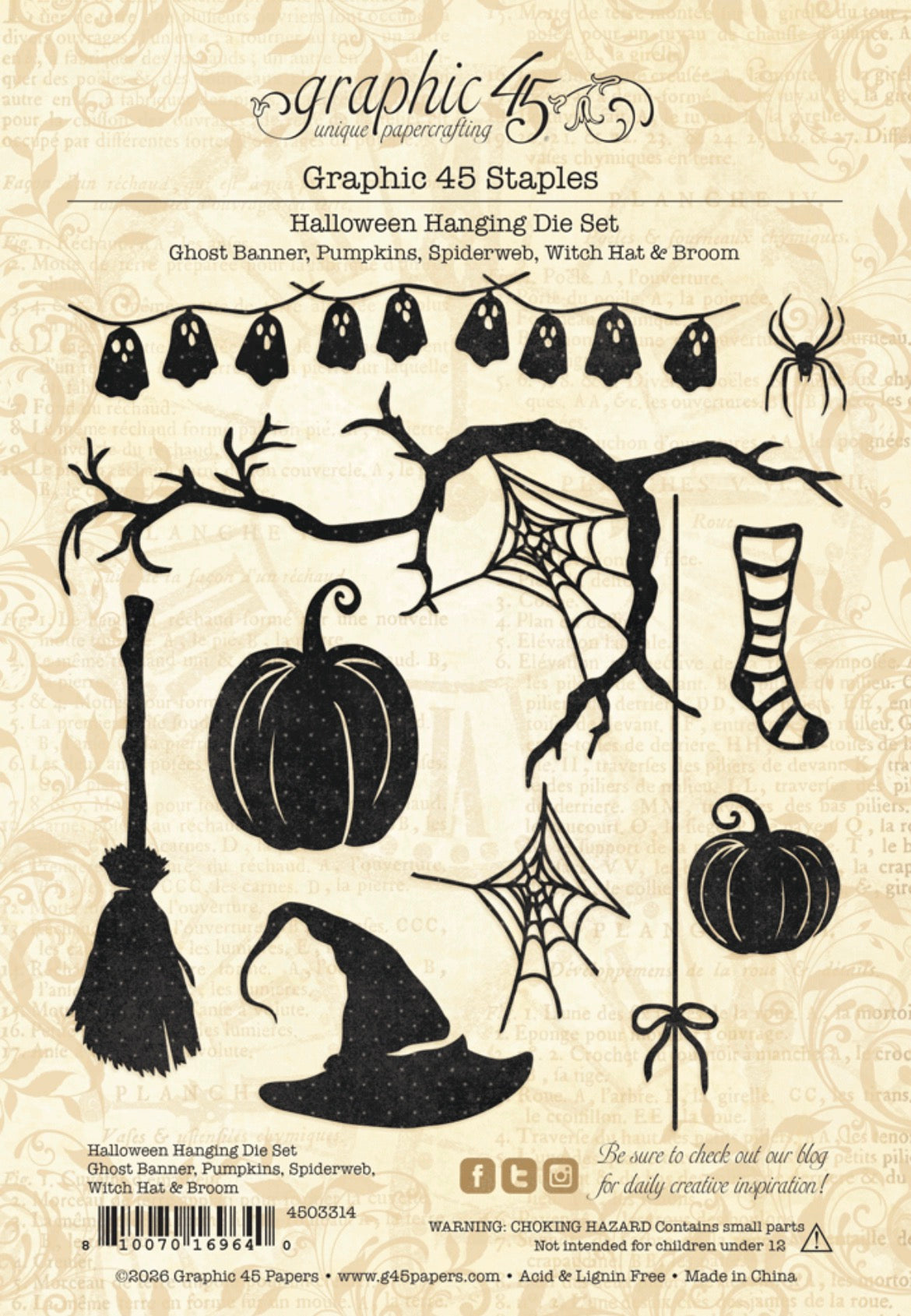 Halloween Hanging Die Set – Ghost Banner, Pumpkins, Spiderweb, Witch Hat & Broom preorder deposit