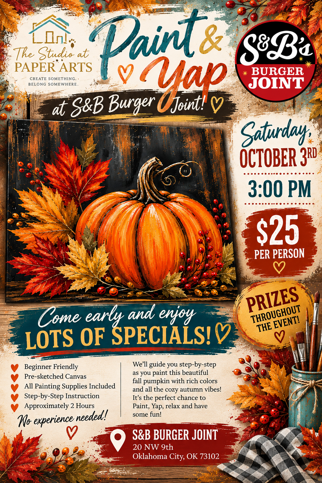 🎃 Fall Paint & Yap at S&B Burger Joint 🍂